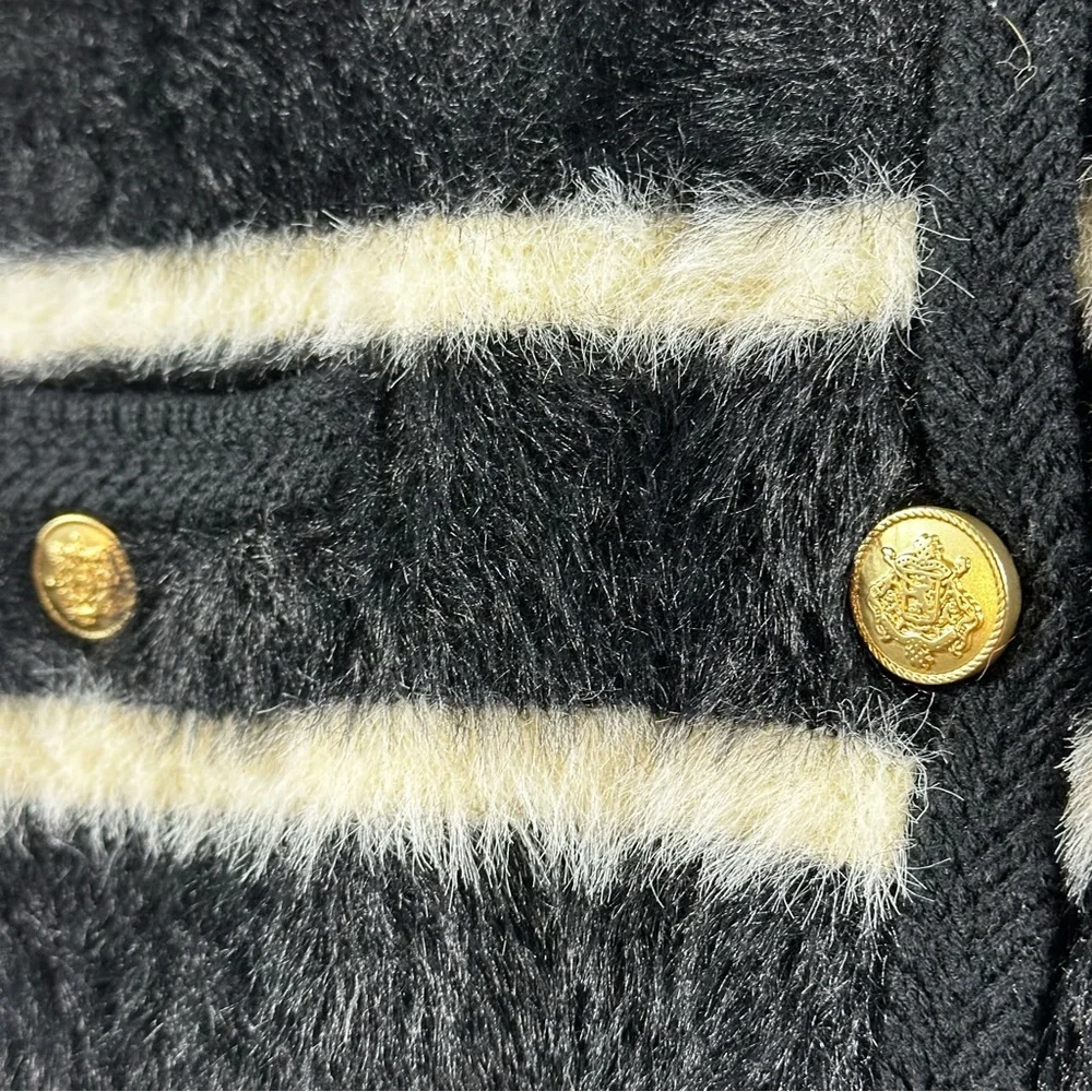 J.Crew Sweater Lady Jacket Striped Brushed Yarn Size XS Gold Button Black/White